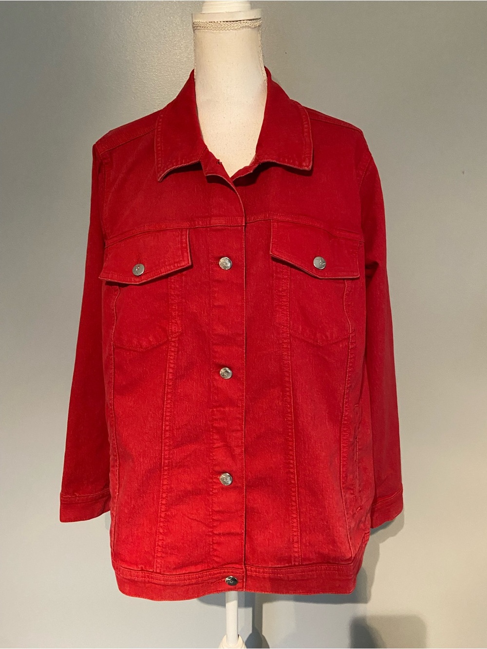 Denim&Co Red Women's Denim Jacket with Button Front